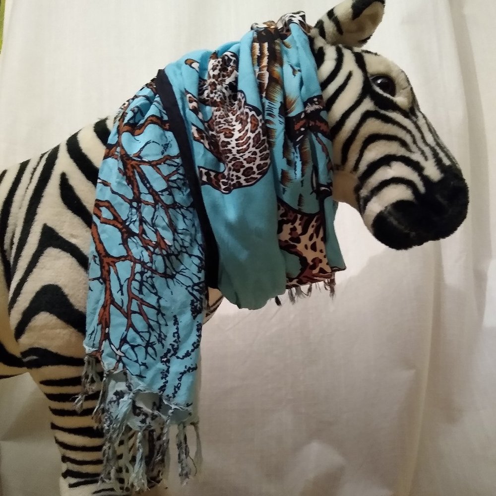 Fringed Scarf w/ Leopards 💙🐆 (**zebra not included**)